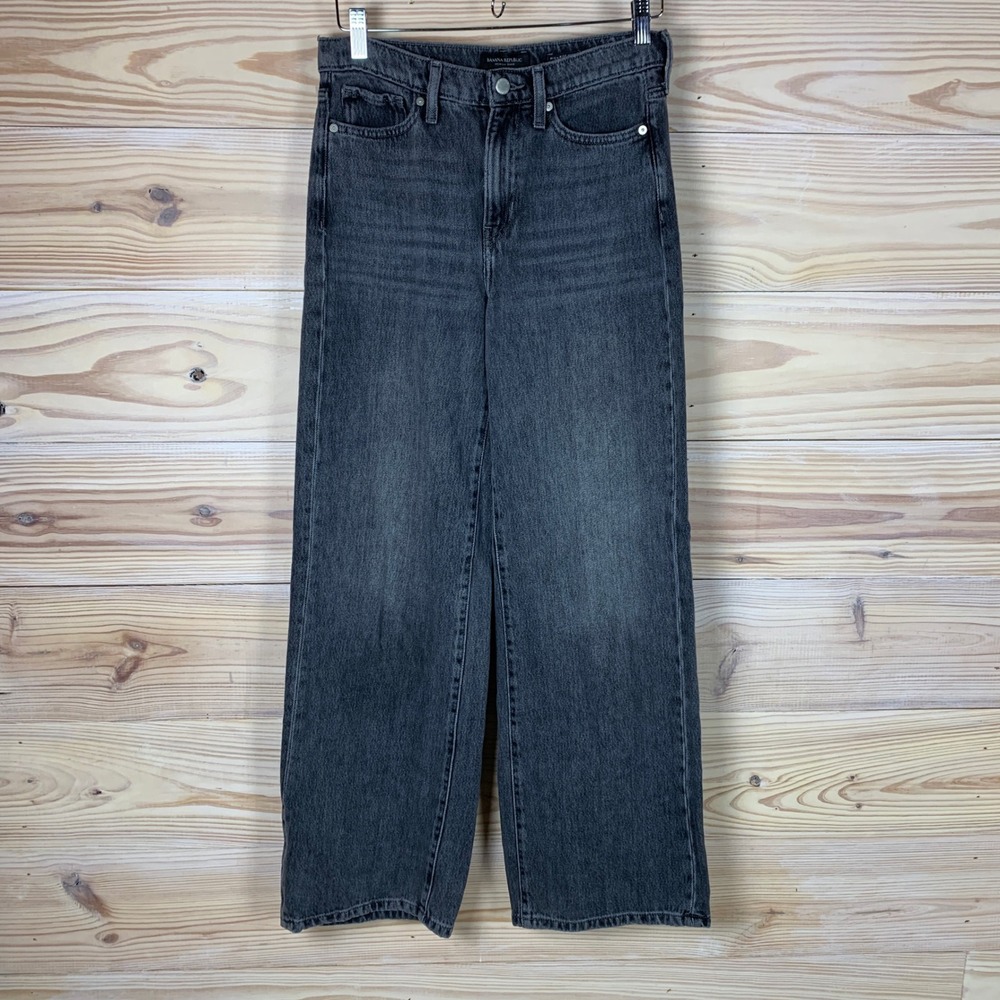 Banana Republic Jeans Womens 26 Black Highβ Rise Wide Leg Premium Denim 14105